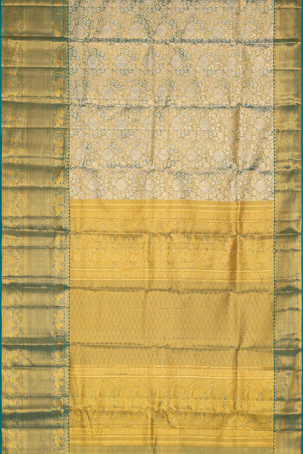Image of Kanchipattu Golden Blue Tissue Brocade Saree